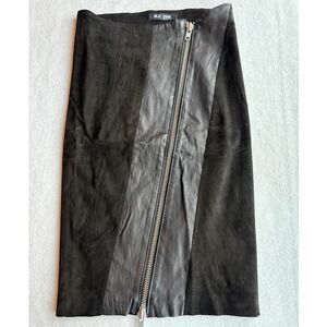 BLK DNM BLACK Leather Suede Skirt Pencil Straight Asymmetrical Zipper XXS